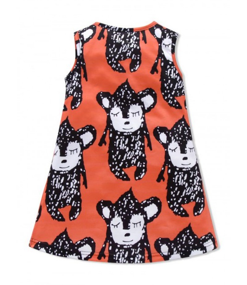 Girls Animal Print Striped Pockets Sleeveless Dip Hem Dress