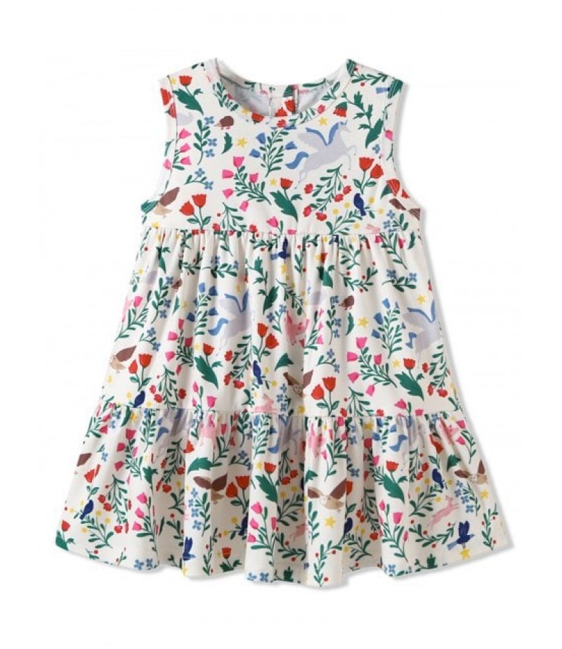 Girls Printed Ruffle Hem Sleeveless A Line Dress