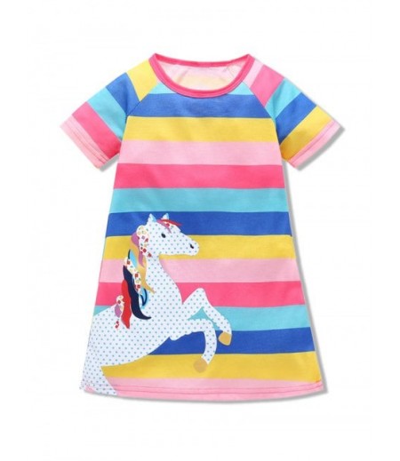 Girls Colorful Striped Horse Graphic Mini A Line Dress