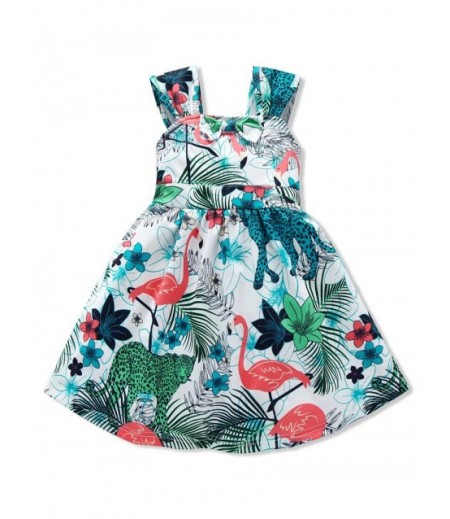 Girls Tropical Flamingo Print Bow Empire Waist A Line Dress