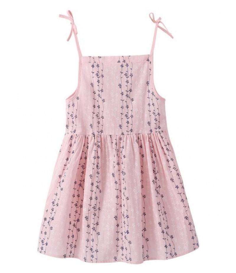 Girls Floral Print Bowknot High Waist A Line Dress