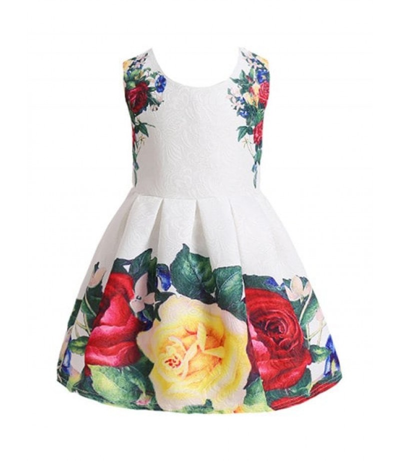 Flower Design Sleeveless A Line Dress