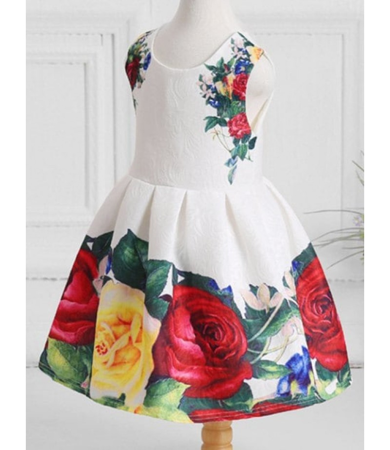 Flower Design Sleeveless A Line Dress