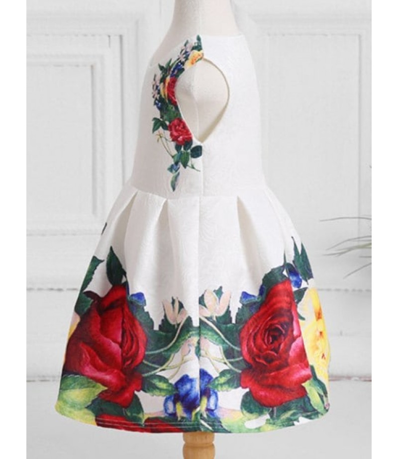 Flower Design Sleeveless A Line Dress