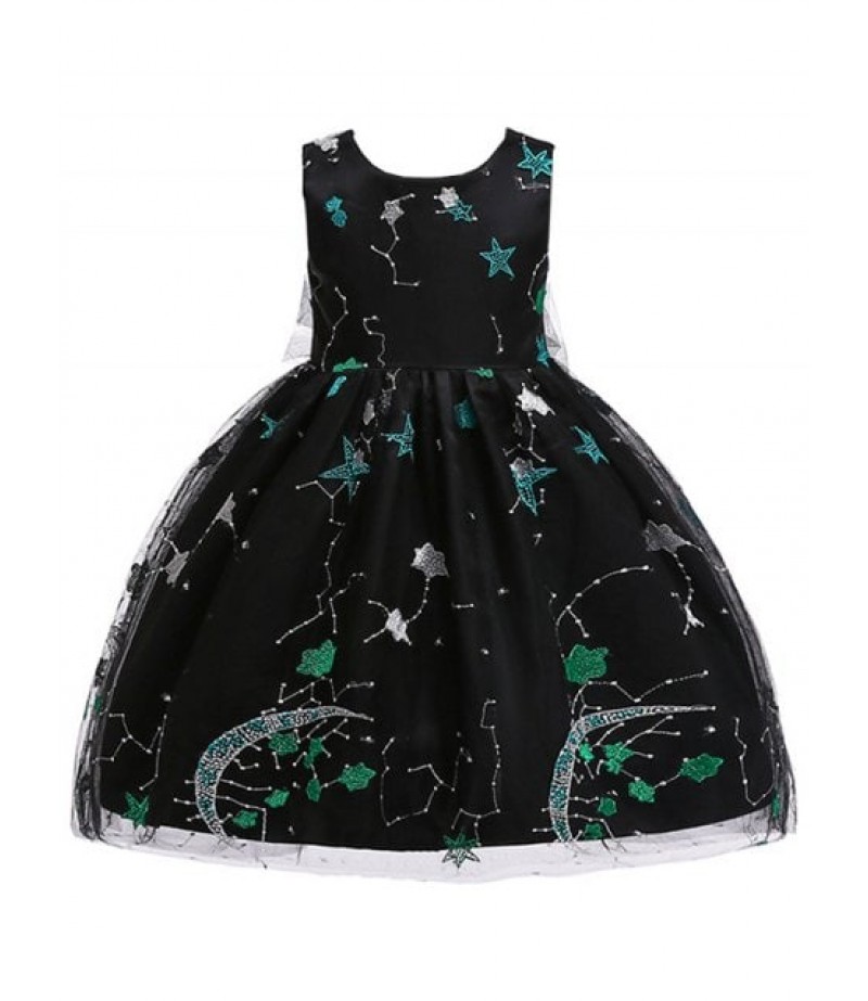 Star Embroidery Sleeveless A Line Tulle Dress