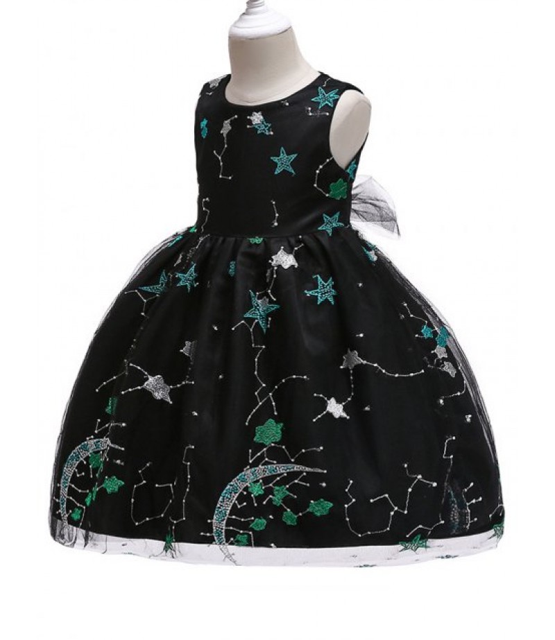 Star Embroidery Sleeveless A Line Tulle Dress