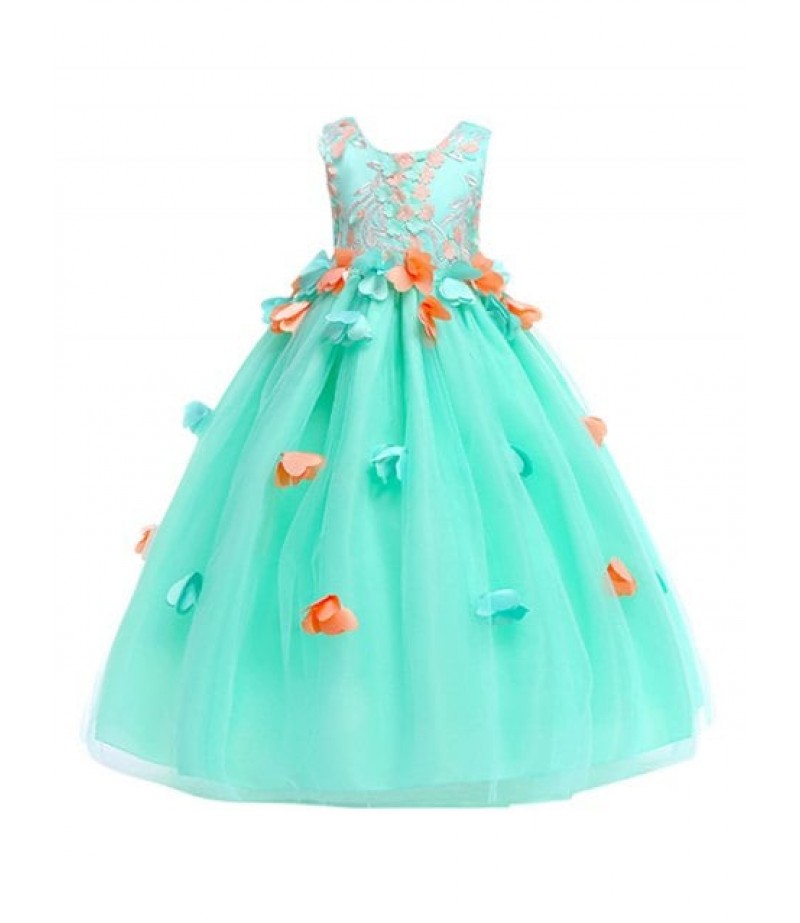 Flower Design Sleeveless A Line Tulle Dress