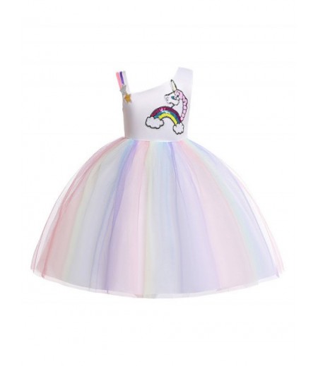 Unicorn Rainbow Design Sleeveless A Line Tulle Dress