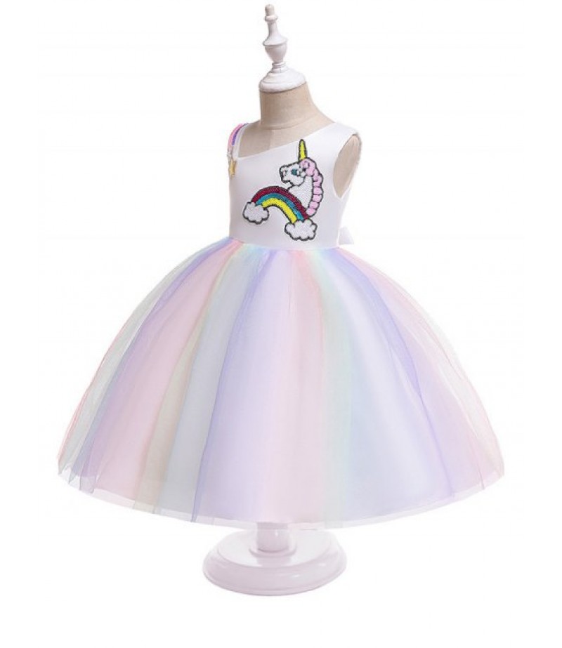 Unicorn Rainbow Design Sleeveless A Line Tulle Dress