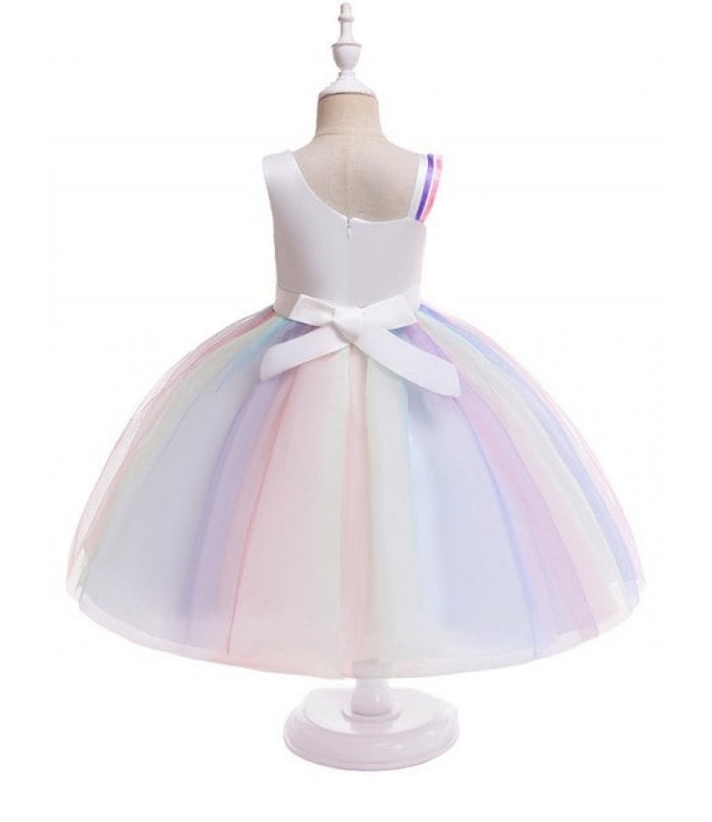 Unicorn Rainbow Design Sleeveless A Line Tulle Dress