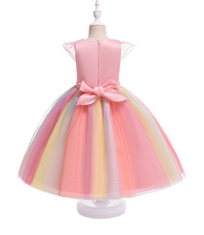 Unicorn Flower Design Cap Sleeve A Line Tulle Dress