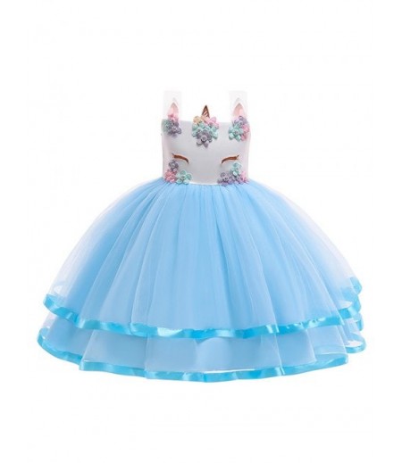 Unicorn Flower Pattern Sleeveless A Line Tulle Dress