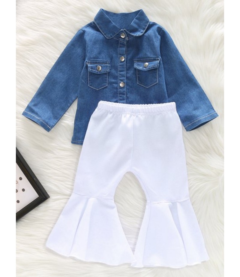 Denim Shirt and Flared Pants Set