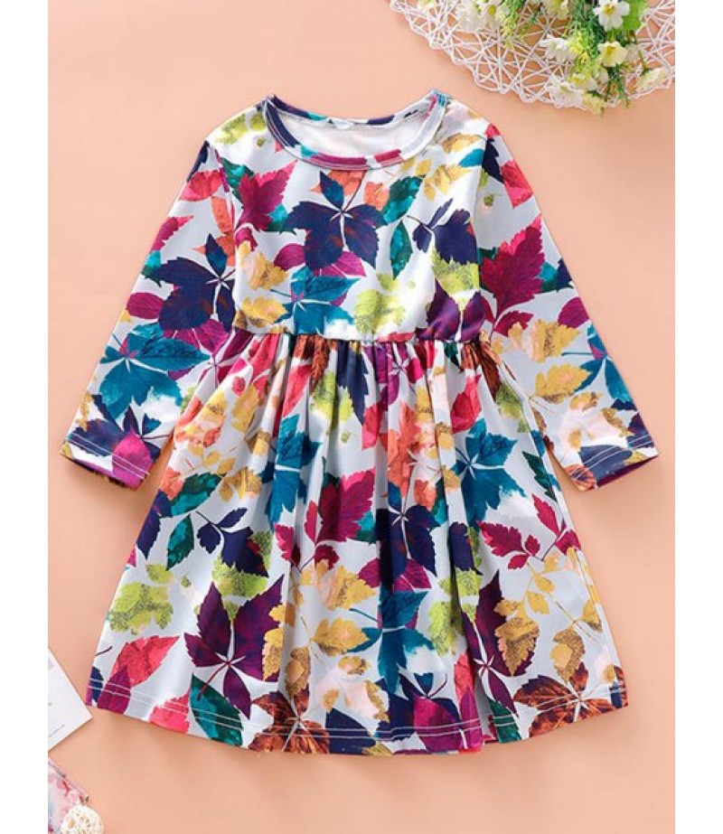 Girls Maple Leaf Print Mini A Line Dress