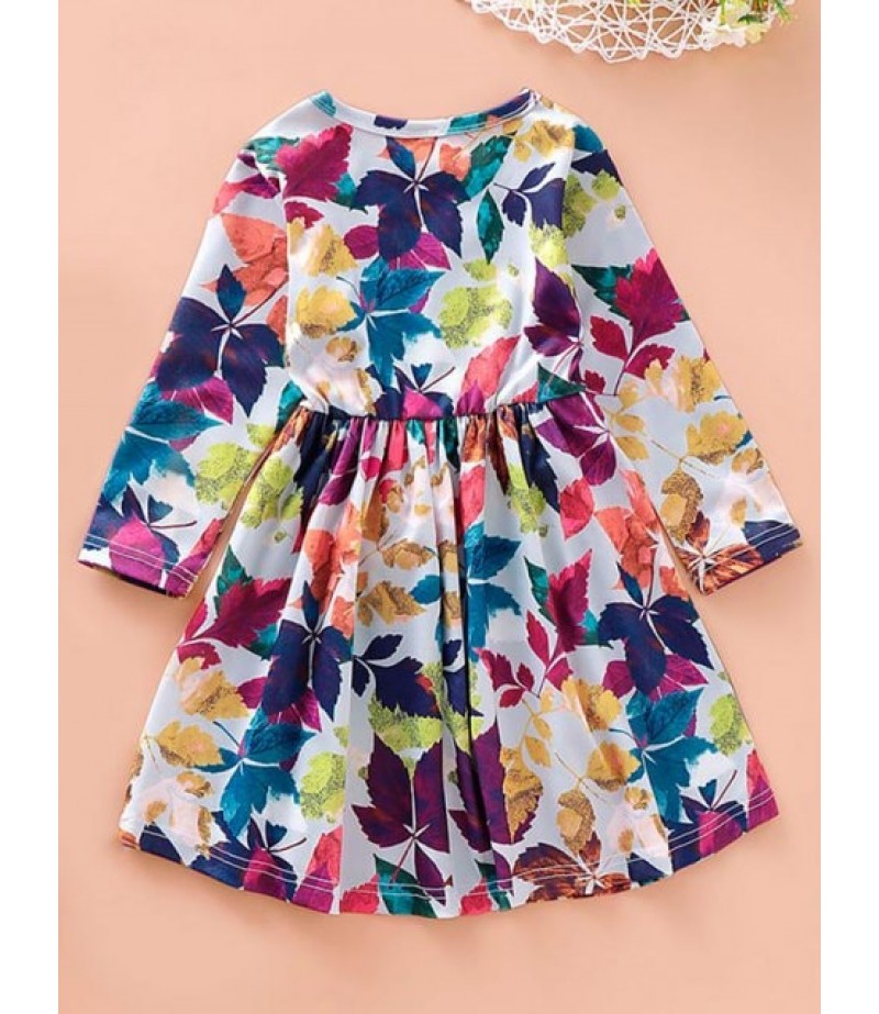 Girls Maple Leaf Print Mini A Line Dress