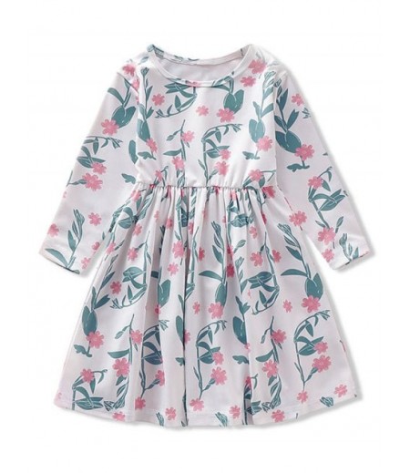 Girls Floral Print Long Sleeve A Line Dress