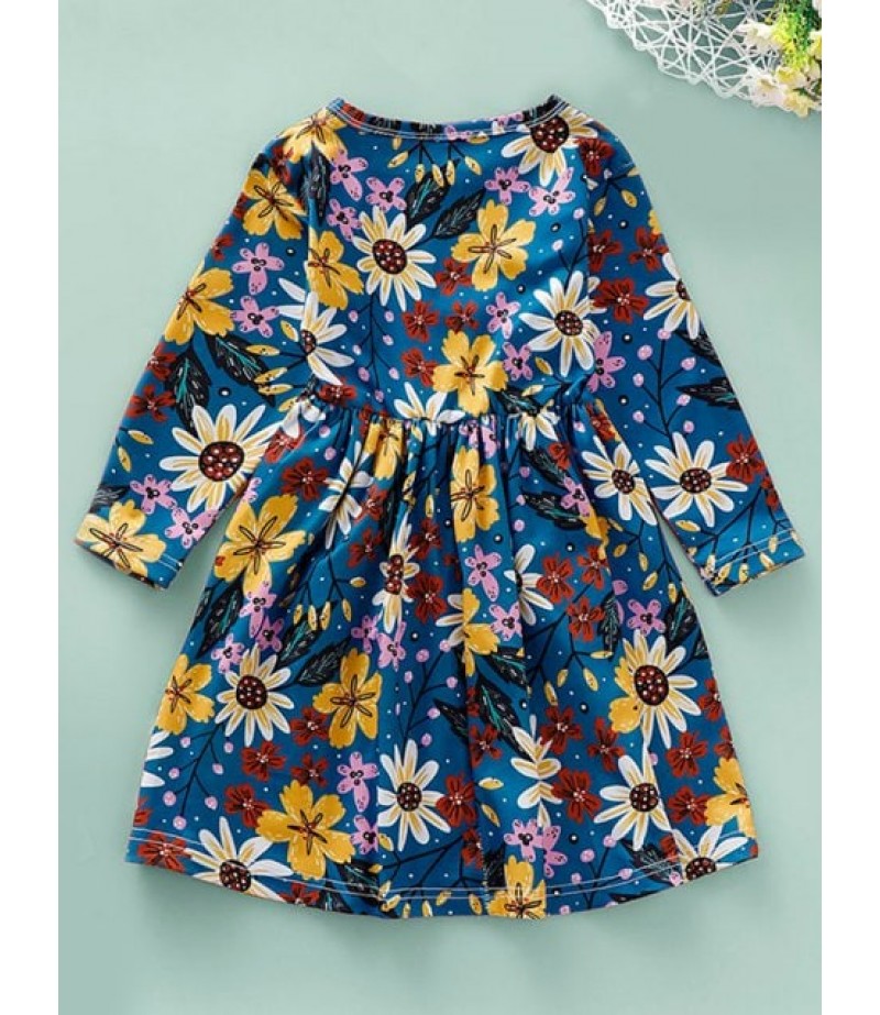 Girls Sunflower Print High Waist A Line Dress