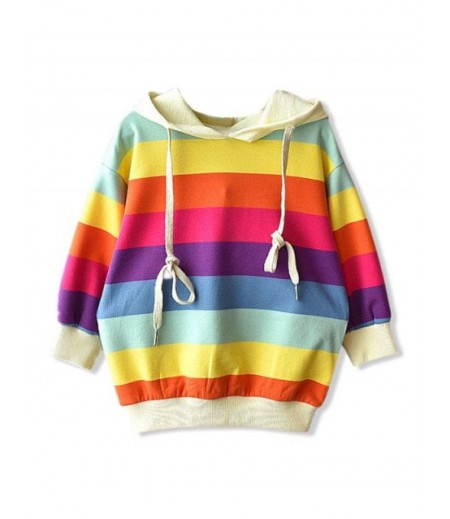 Girls Colorful Striped Drop Shoulder Hoodie