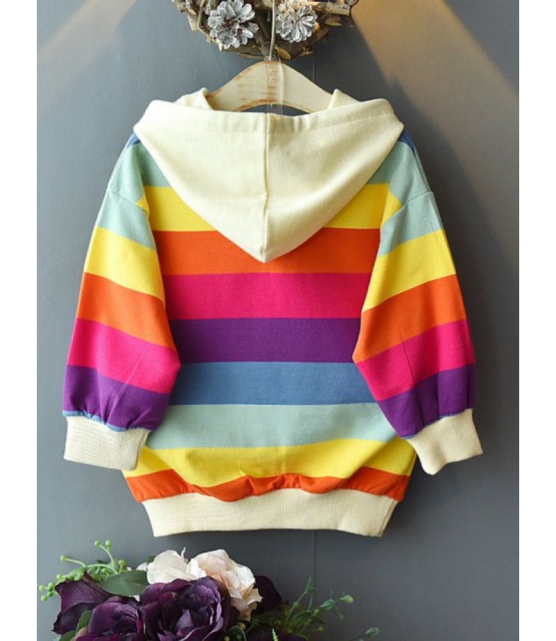 Girls Colorful Striped Drop Shoulder Hoodie