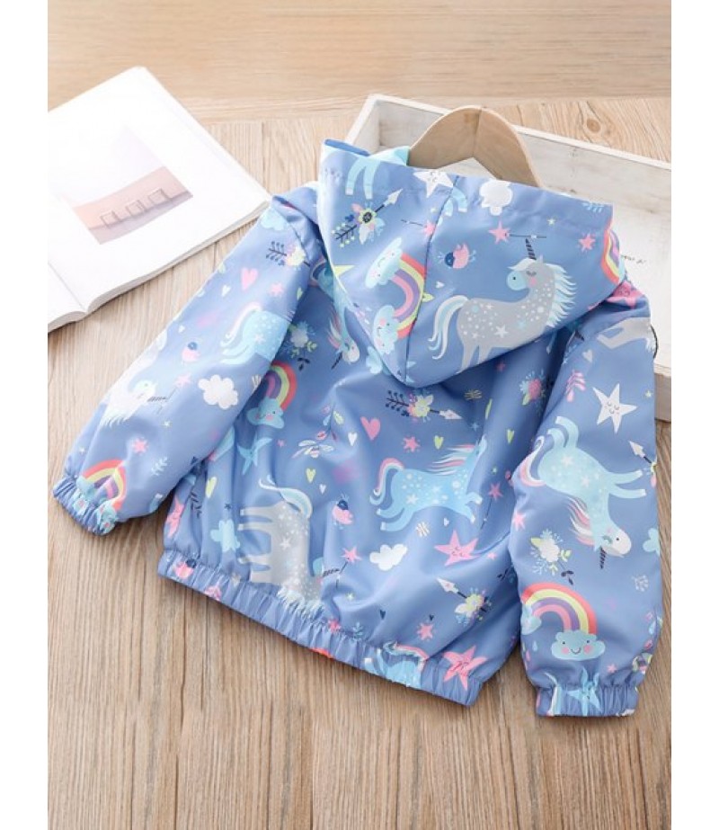 Girls Unicorn Star Print Pockets Front Zip Jacket